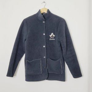 Northern Souvenirs Quebec Embroidered Fleece Jacket Coat Sweater Button Up S